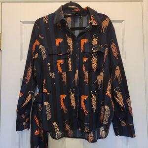 Monki ASOS Leopard Cheetah Animal Striped Blouse Shirt L Dopamine Powerclash